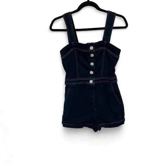 Maeve Navy Button-Front Romper - Picture 2 of 4